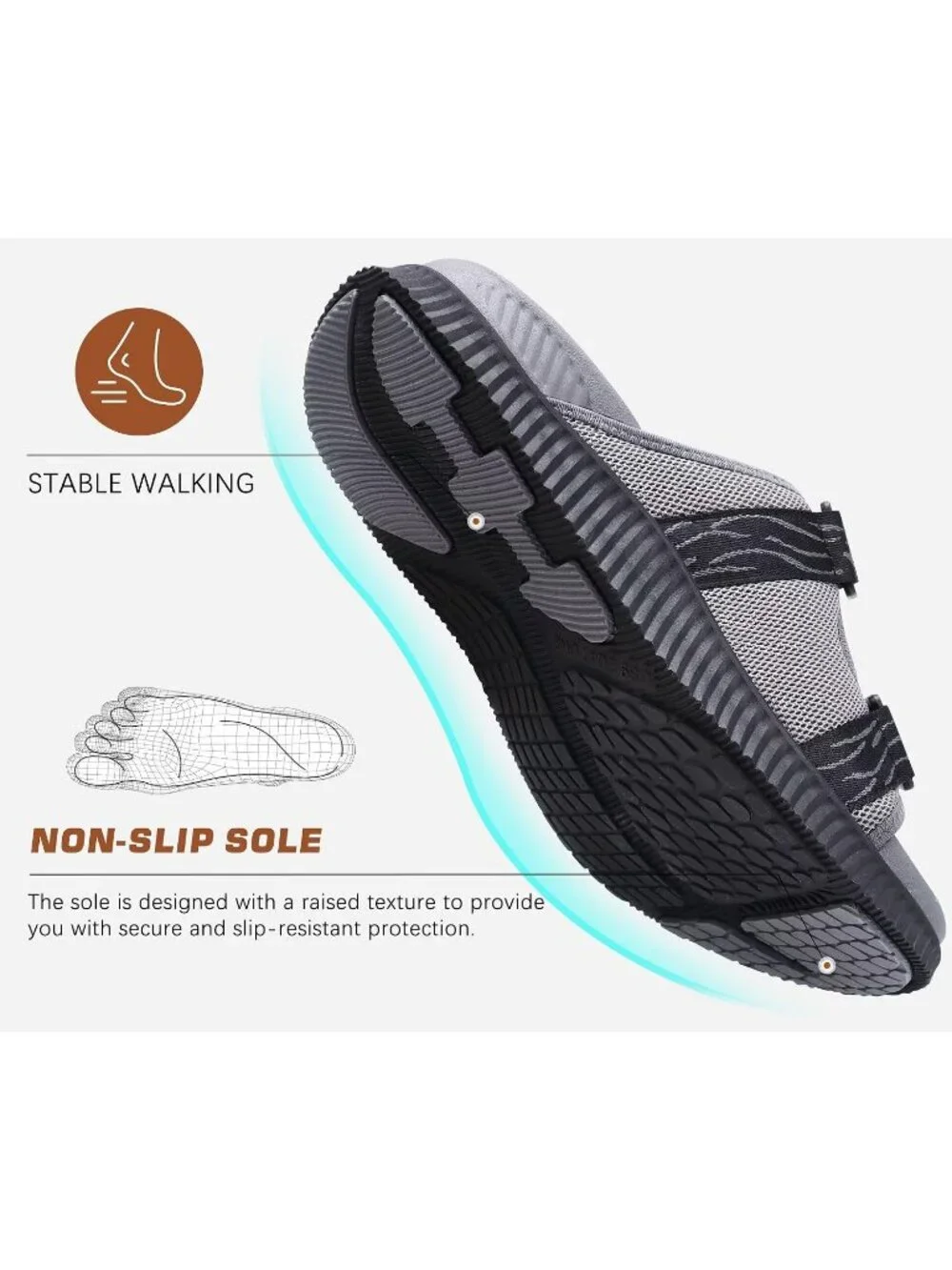 Men's Grey Athletic Thick Cushion Recovery Sport Slides Orthotic Sandal Shoes